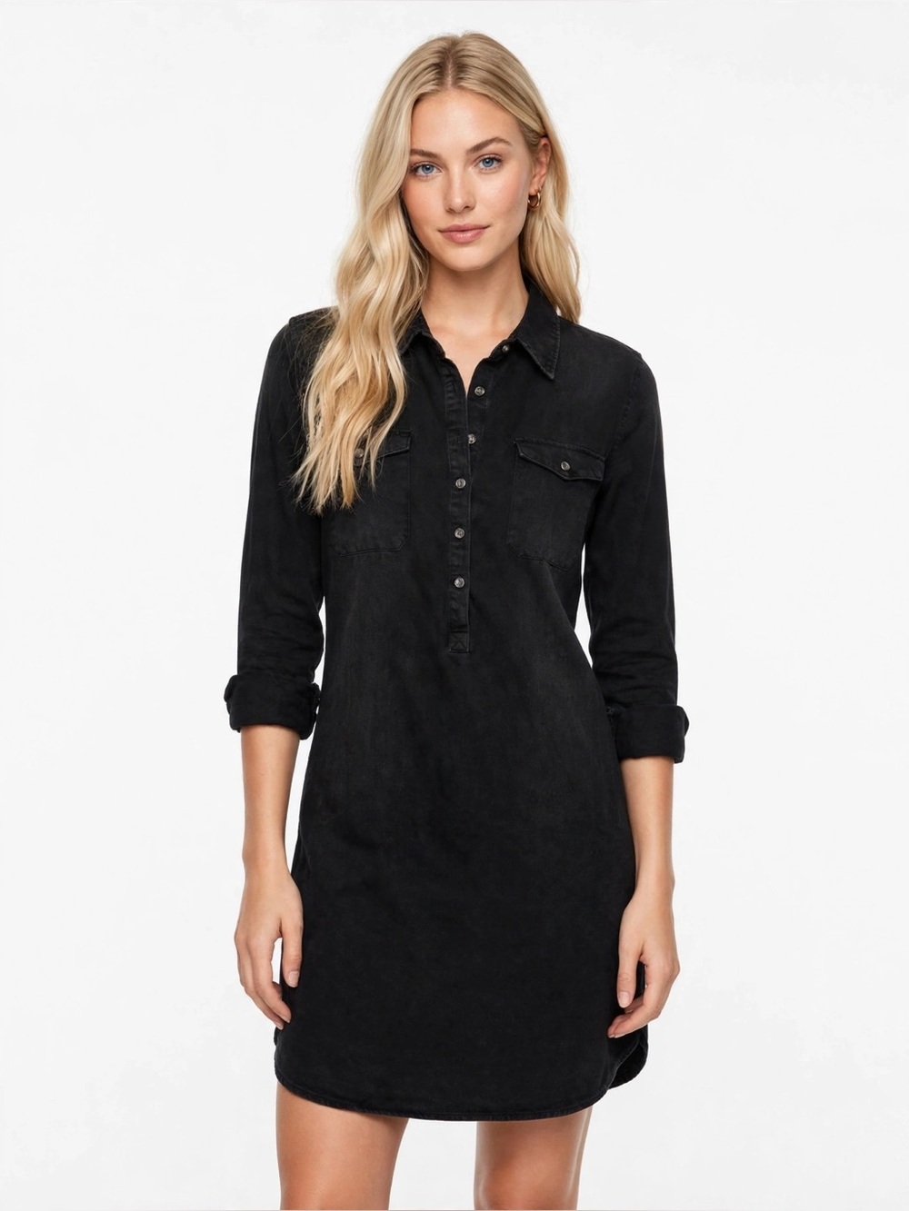100% COTTON Universal Thread Long Sleeve Denim Shirt Dress Black XL